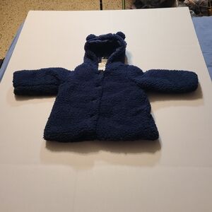 First Impressions Navy Blue Hooded Teddy Coat NWT 24 Months Fleece Button Front